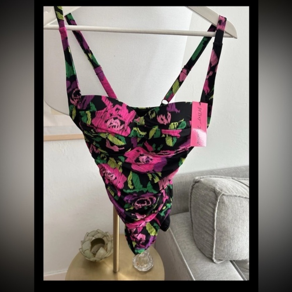 Betsey Johnson Floral Coquette One Piece Swimsuit M Beach Femenine Summer - Picture 2 of 9